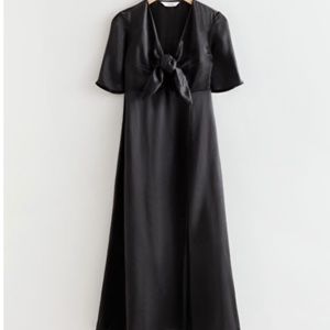 & Other Stories || black satin midi flutter sleeve dress